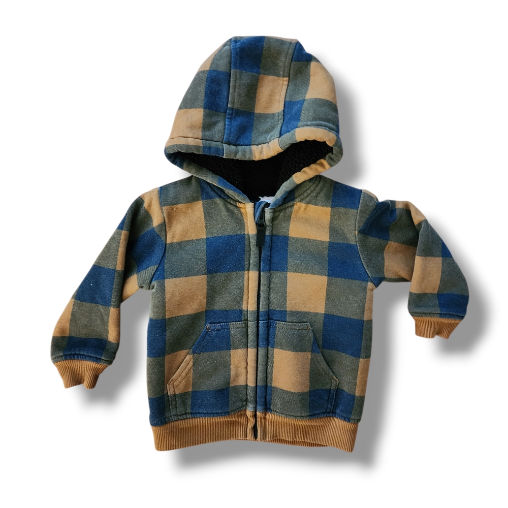Wondernation Blue and Tan Plaid Lined Hoodie
